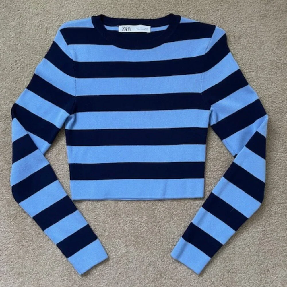 Zara blue striped cropped sweater - Picture 1 of 5